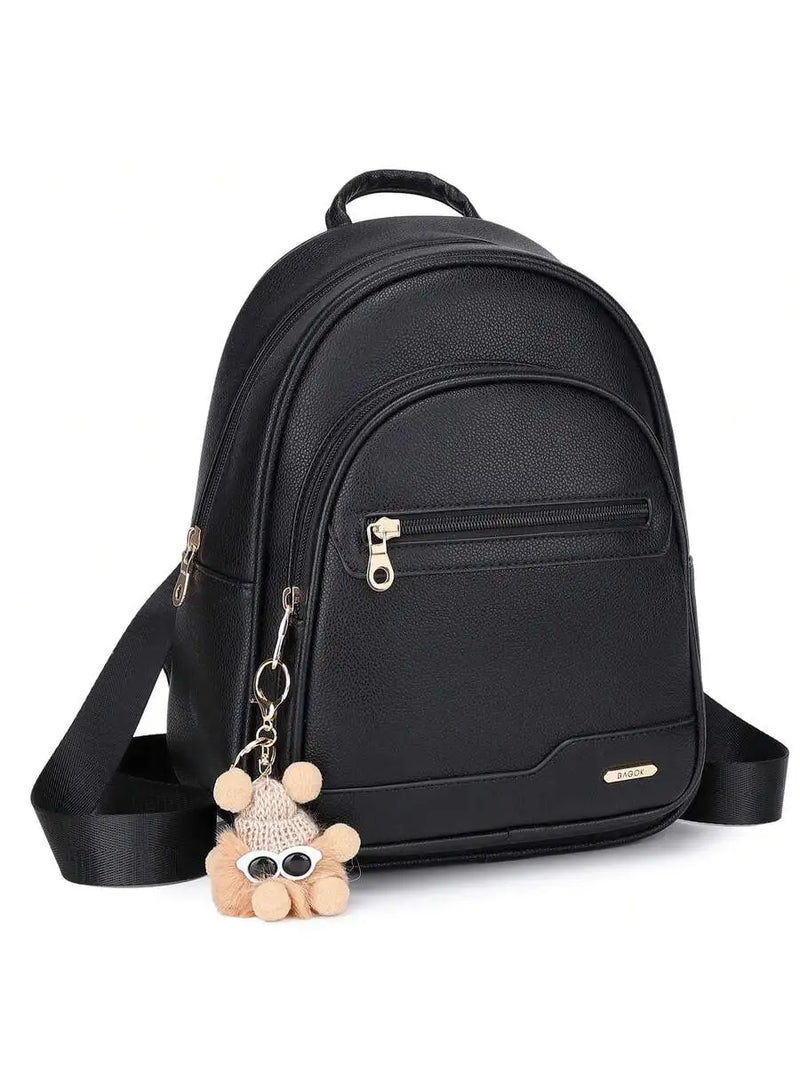 Mini PU Leather Backpack For Women With Doll Charm, Triple Zipper, Large Capacity, Casual Style-5