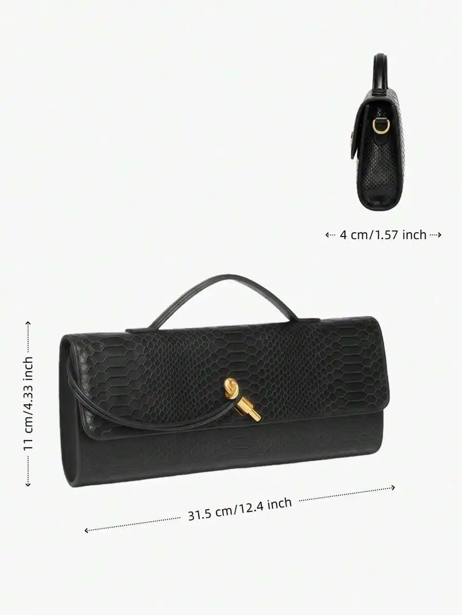 Elegant Top Handle Clutch Bag With Serpentine Pattern And Gold Tone Hardware
