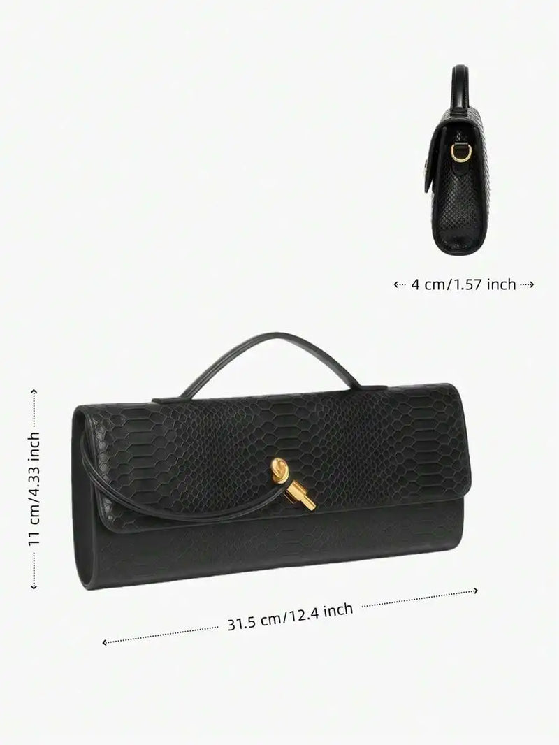 Elegant Top Handle Clutch Bag With Serpentine Pattern And Gold Tone Hardware-2
