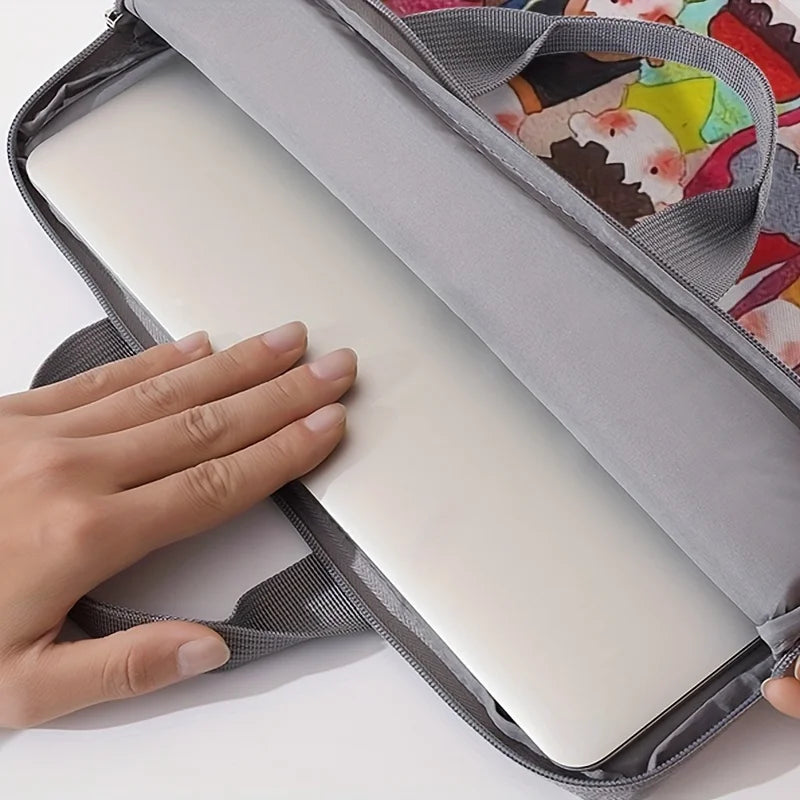 Cartoon Figure Print Laptop Briefcase 14 Inch Notebook Handbag Daily Fashion Shockproof Single Piece Laptop Carry Bag