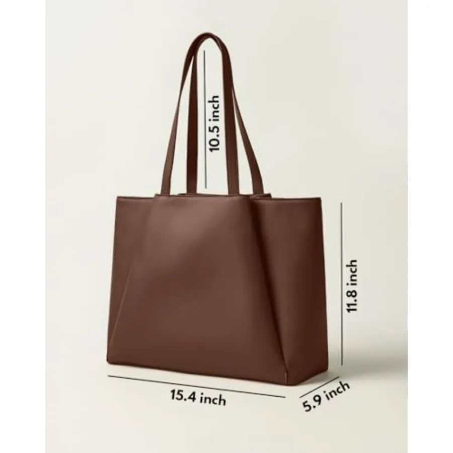Work Tote Bags for Women 15.6 Inch - Laptop Tote Bag with Zip Compartments - Large PU Leather Office Purse Computer Briefcase-5