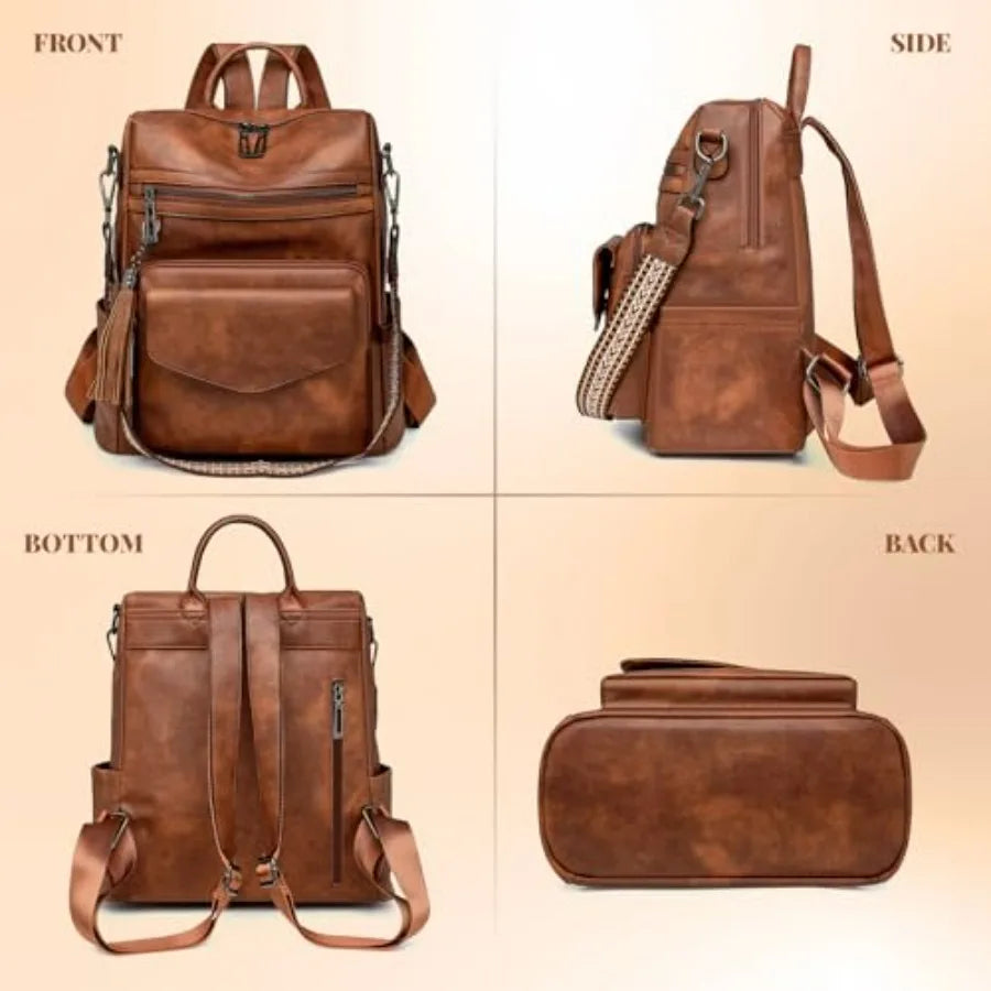 PU Leather Backpack Purse for Women Anti-theft Ladies Shoulder Bag Handbag Suitable for Work, Travel, and Daily Use Brown-10