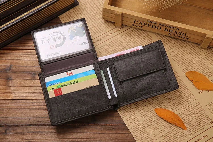 100% Genuine Leather Men Wallets Premium Product Real Cowhide Wallets for Man Short Black Walet Portefeuille Homme-26