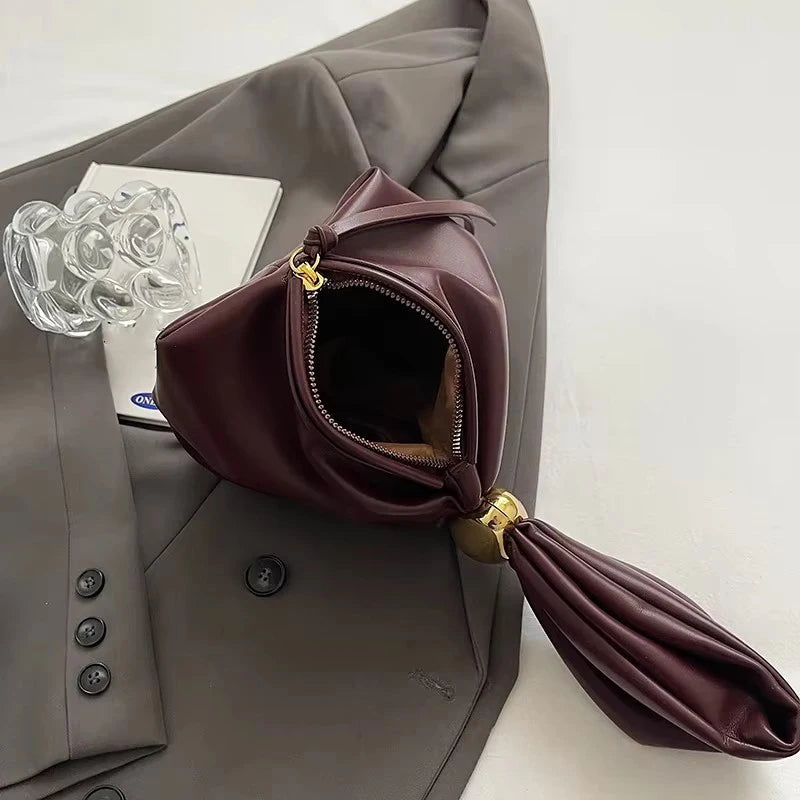 Design Mini PU Leather Dumpling Niche Clutch Bags for Women Fashion Knotted Female Retro Shoulder Bag Wrist Handbags and Purses-6
