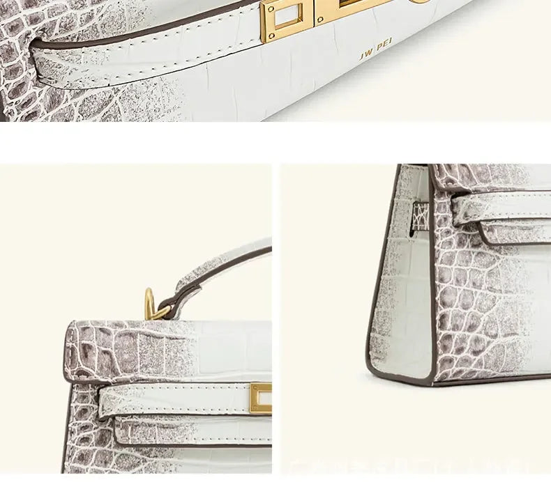 JW PEI Noor Mini Leather Top Handle Handbag Women's Crocodile Embossed Crossbody Purse Elegant Luxury Style Satchel Shoulder Bag-15