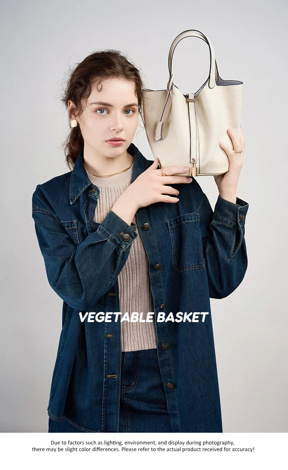 2025 Casual Fashion Female Genuine Leather Bucket Bag Luxury Handbag High-End Tote Bag Woman Cow Leather Mommy Bag & Metal Lock-8