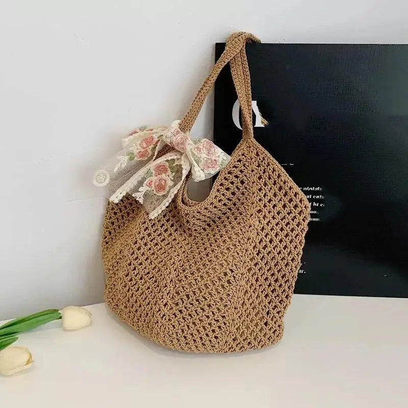 Handmade Wicker Tote Bag Large Capacity Single Shoulder Natural Rattan Casual Light Beach Vacation Daily Women Messenger Bag-26