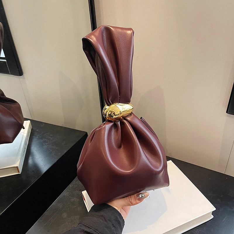 Design Mini PU Leather Dumpling Niche Clutch Bags for Women Fashion Knotted Female Retro Shoulder Bag Wrist Handbags and Purses-1