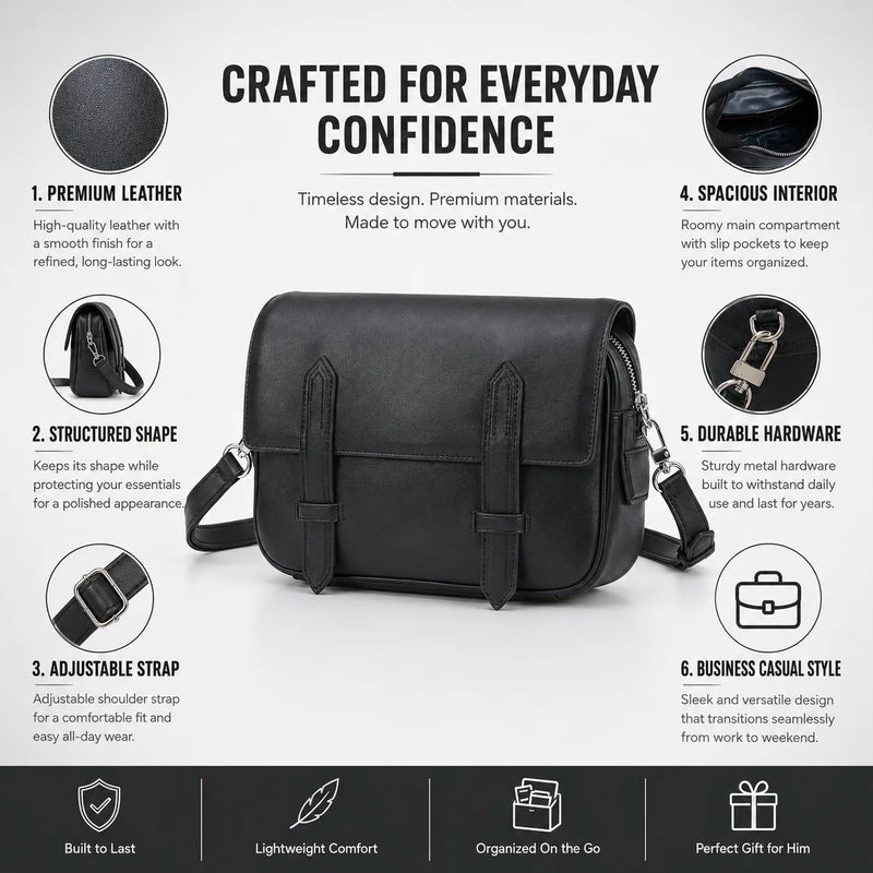 Luxury Men Messenger Bag Designer Smooth Leather Crossbody Shoulder Bag Flap Satchel Business Casual Purse High Quality Classic Black-14