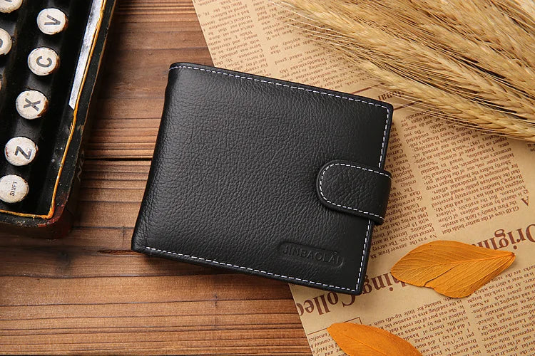 100% Genuine Leather Men Wallets Premium Product Real Cowhide Wallets for Man Short Black Walet Portefeuille Homme-12