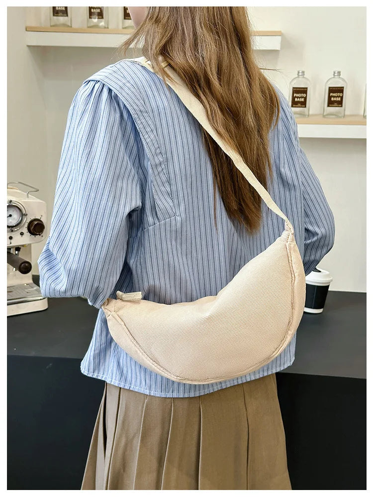 Solid Color Corduroy Women's Hobos Shoulder Bag Retro Casual Female Crossbody Bags Ladies Daily Travel Handbags Messenger Bag-23