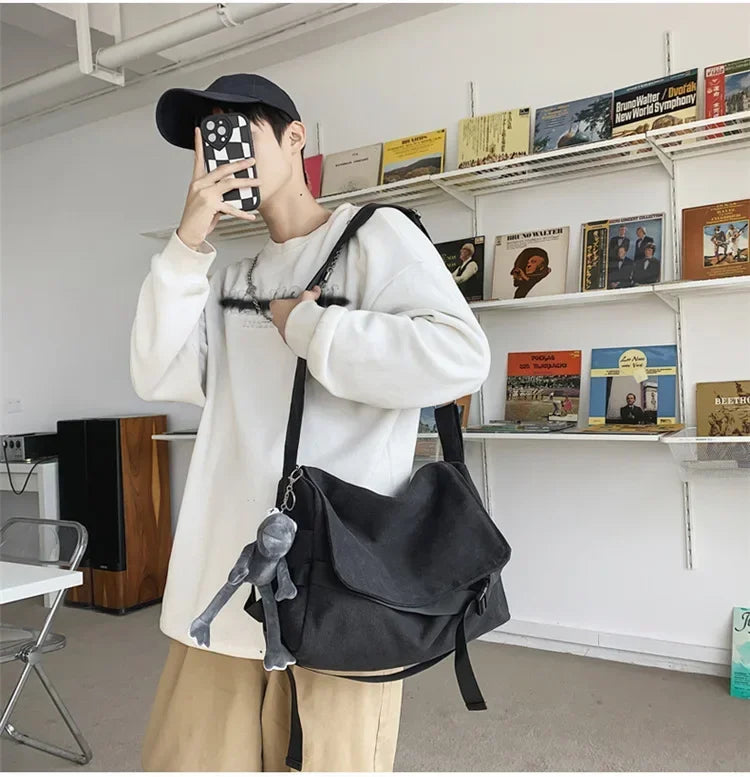 Large Capacity Canvas Messenger Bag Adjustable Shoulder Strap Casual Crossbody Handbag School Daily Bag for Youth Girls Men-14