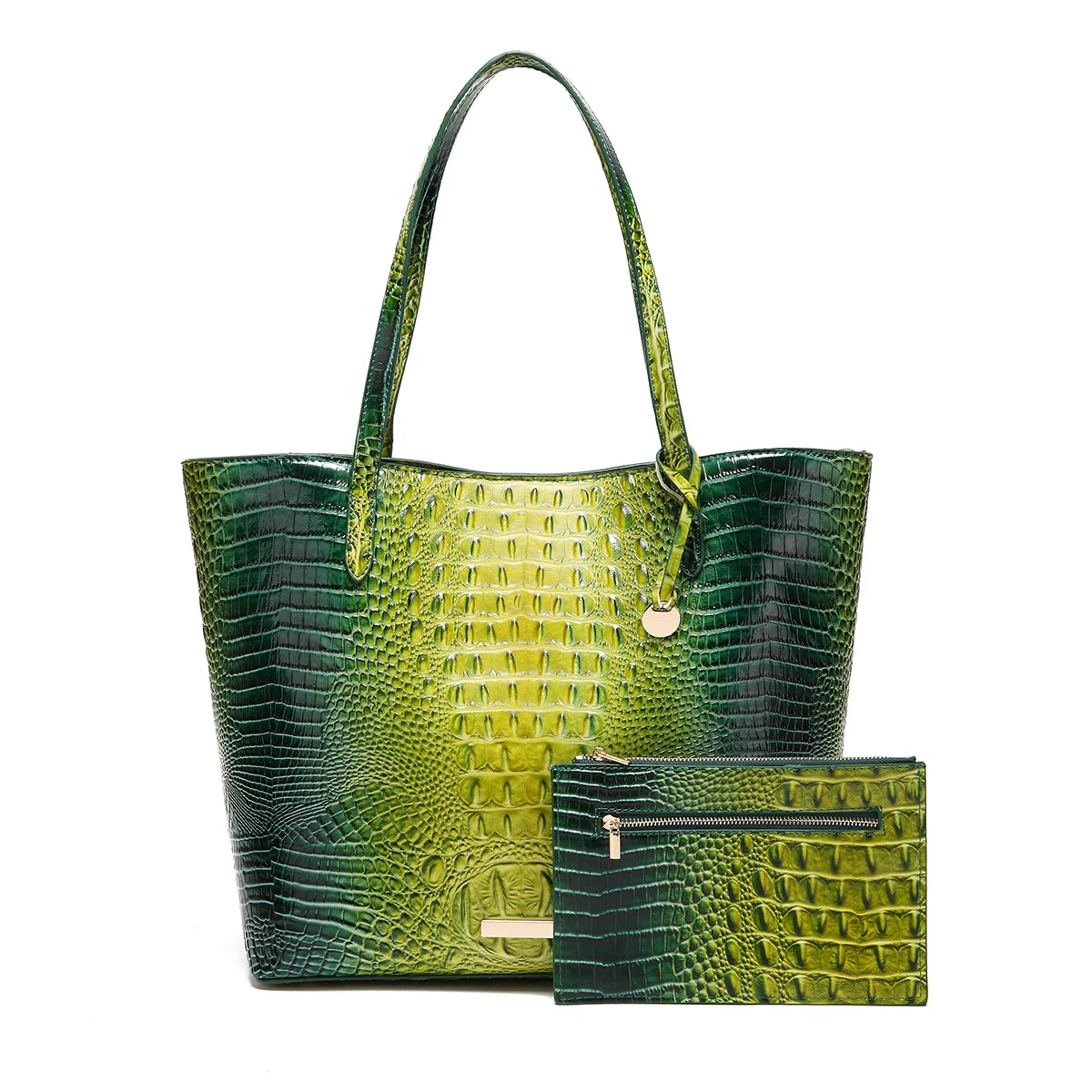 Glossy Croc Embossed Tote Bag with Detachable Wristlet Set, Large Capacity Shoulder Tote for Work Travel Beach Outdoor Activitie-24