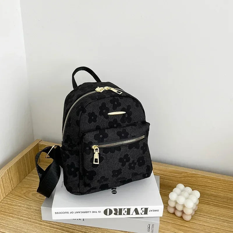 Floral Mini PU Backpack Small Capacity Multi Function PU Leather Double Shoulder School Travel Young Ladies Soft Sweet Bag-28