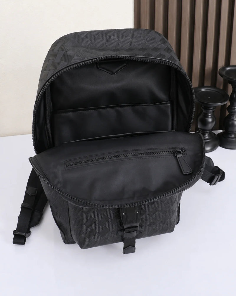Men's Backpack Luxury Designer Genuine Leather Laptop Bag Woven Travel Rucksack Male Tactical Buckle Daypack Business Office-6