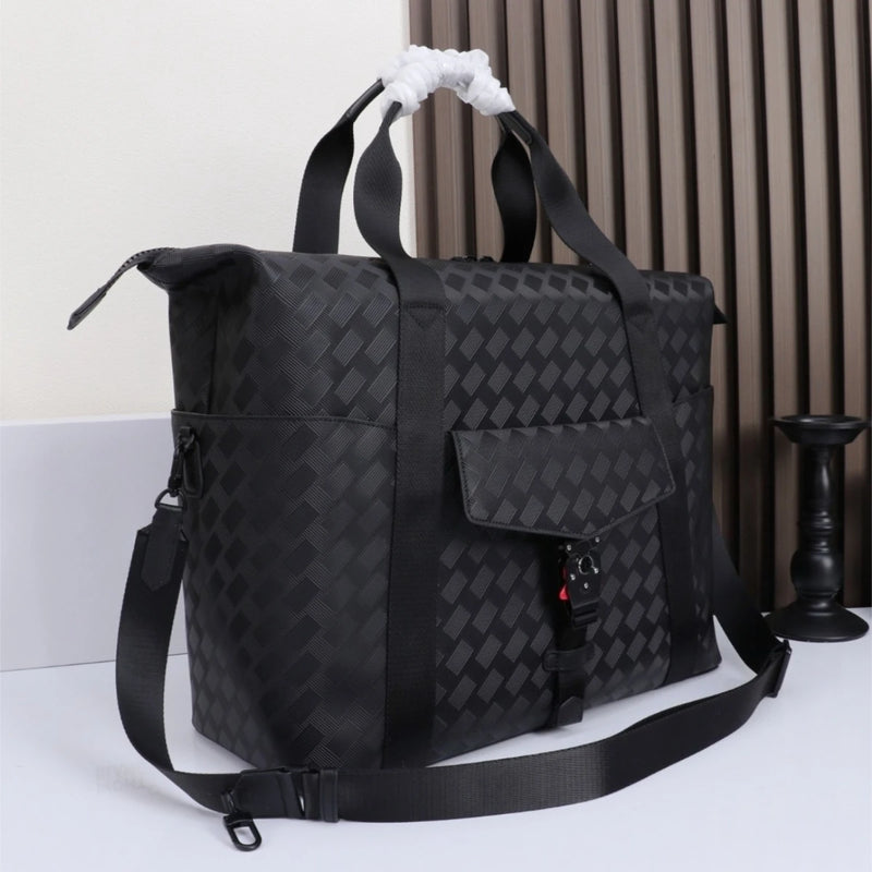 Men's Large Travel Bag Luxury Designer Genuine Leather Duffle Weekend Handbag Woven Embossed Luggage Business Crossbody-4
