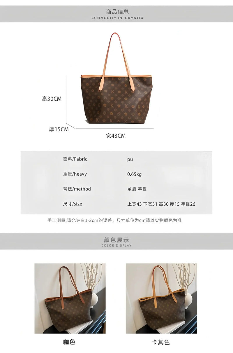 Vintage large tote bag, natural brown leather, double top handles, roomy shoulder bag.-3