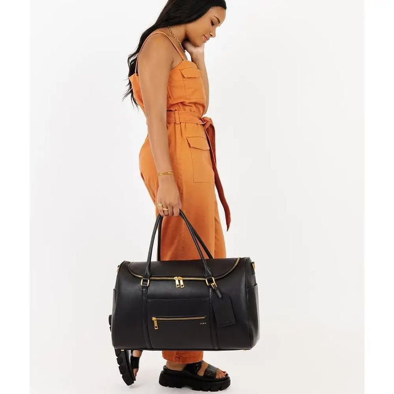 Premium Matte Leather Weekender Bag, Carry-On Luggage for Air Travel, Overnight Bag for Women, 20x10x12 inches, 39L, Black-14
