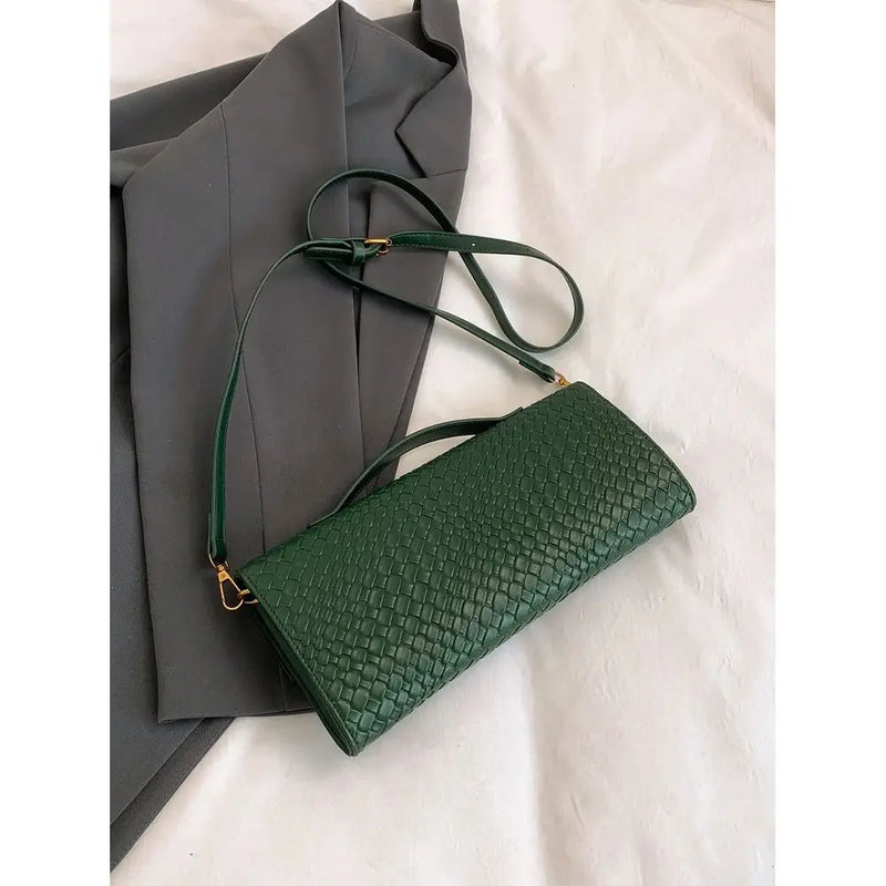 Premium Solid Color PU Woven Texture Clutch Bag, Crossbody Design-12
