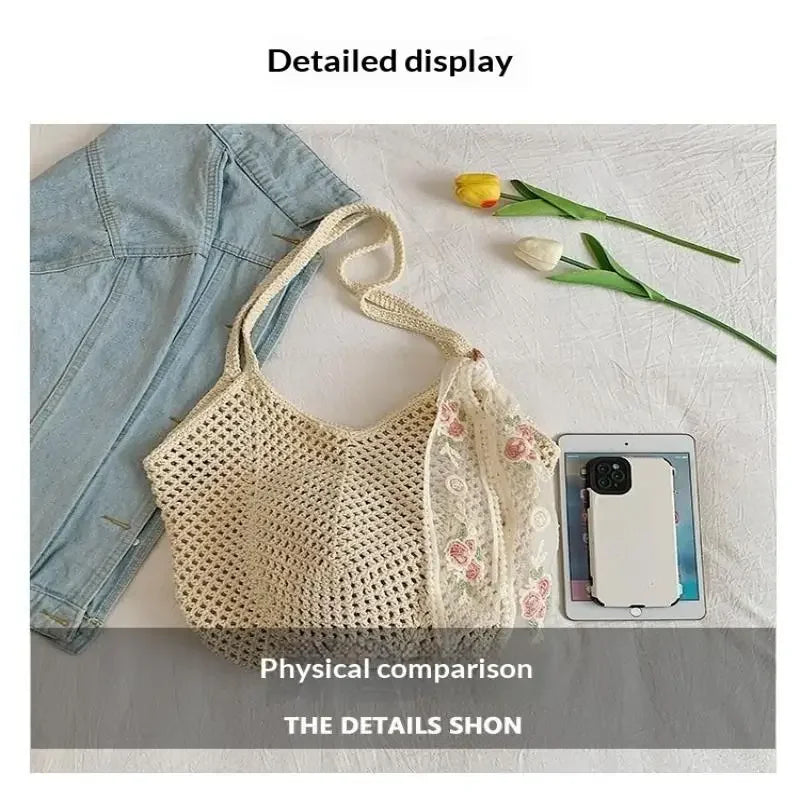 Handmade Wicker Tote Bag Large Capacity Single Shoulder Natural Rattan Casual Light Beach Vacation Daily Women Messenger Bag-16