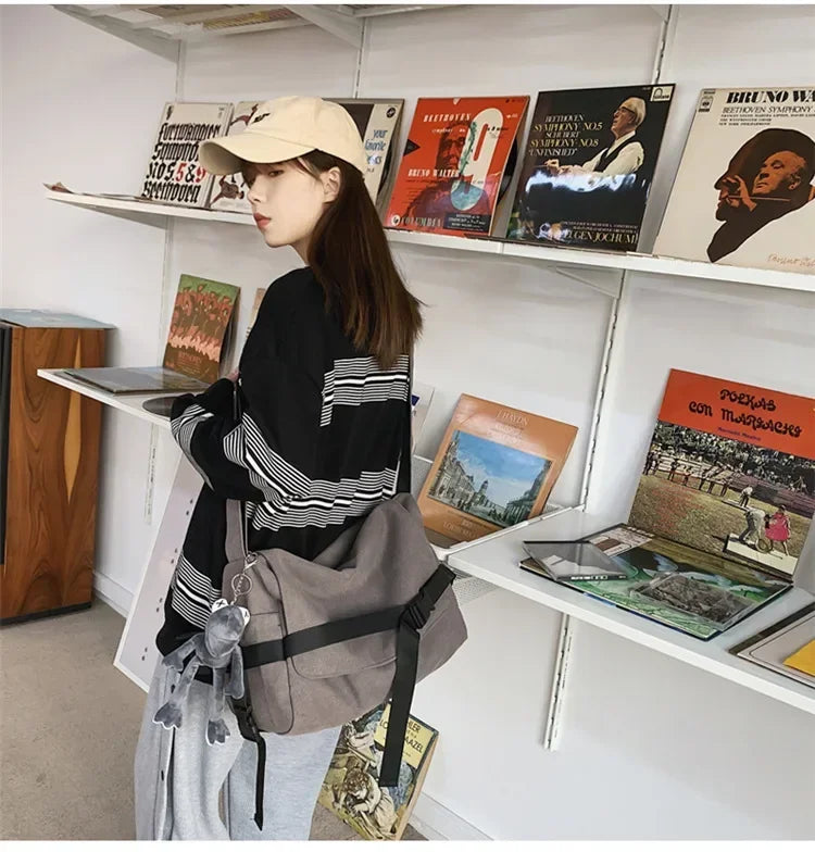 Large Capacity Canvas Messenger Bag Adjustable Shoulder Strap Casual Crossbody Handbag School Daily Bag for Youth Girls Men-21