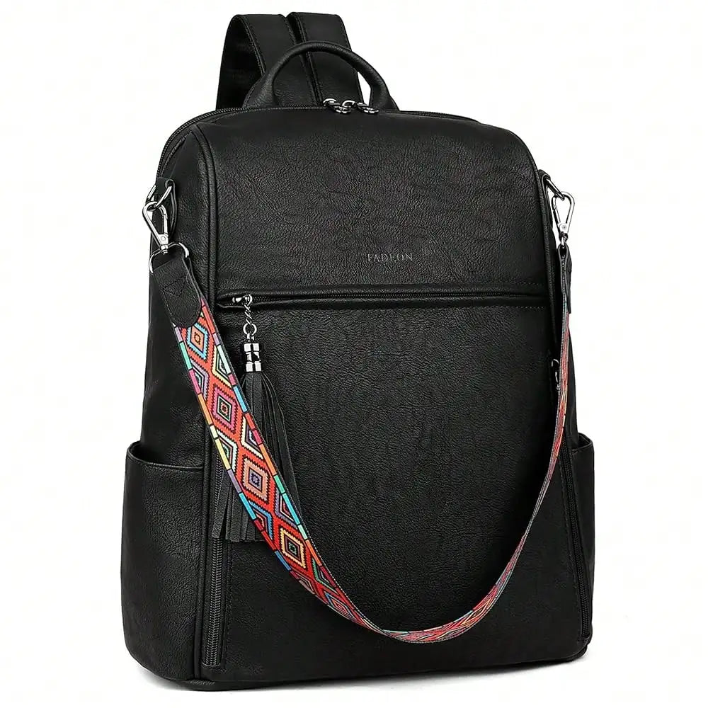 Leather Laptop Backpack For Women Designer 15.6 Inch PU Laptop Bag, Ladies Travel Computer Work Backpack Brown-16