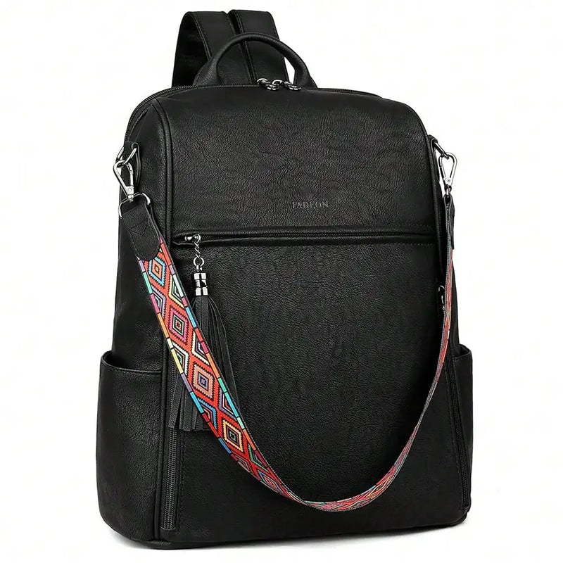 Leather Laptop Backpack For Women Designer 15.6 Inch PU Laptop Bag, Ladies Travel Computer Work Backpack Brown-16