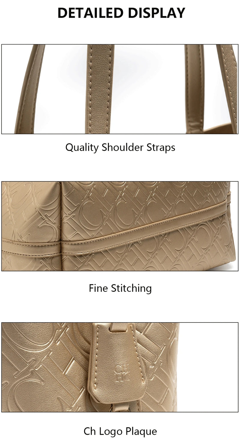CH Women Shoulder Bag Black Large Tote Bag Embossed Pattern Fashion Handbag PU Leather Top Handle Purse Casual Daily Work Travel Bag-11
