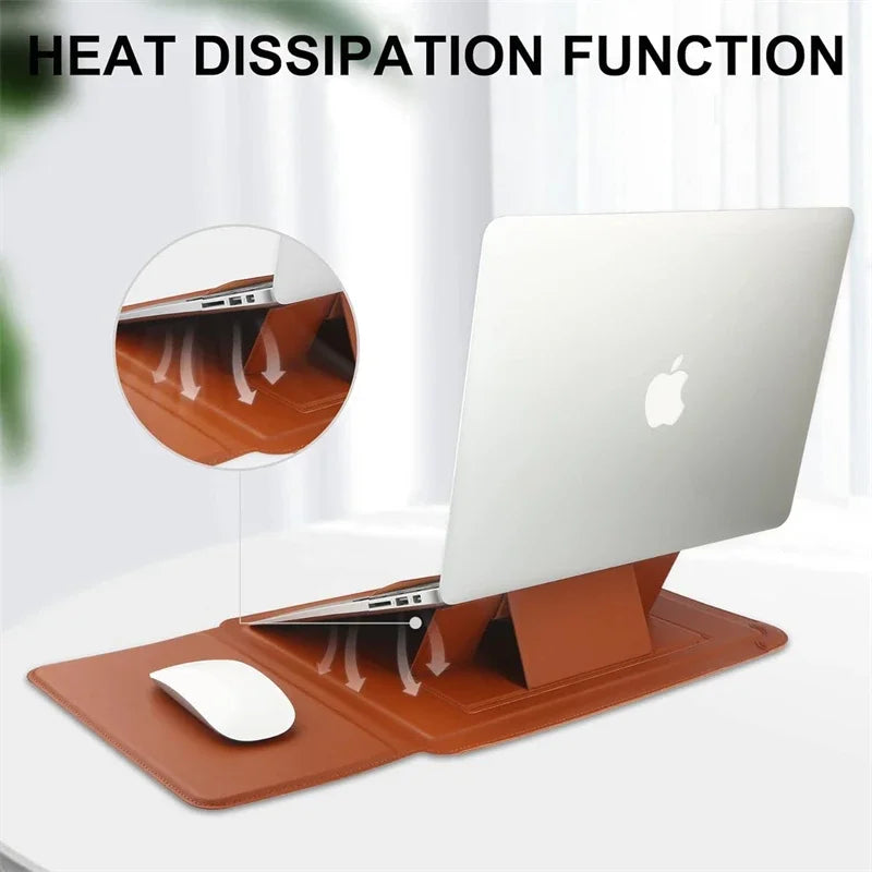 Portable Leather Laptop Sleeve Case Bag for Macbook Air 12 13 14 15 16 Inch M5 M4 M3 M2 Chip Mac Adjustable Stand Cover-11