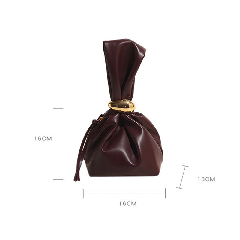 Design Mini PU Leather Dumpling Niche Clutch Bags for Women Fashion Knotted Female Retro Shoulder Bag Wrist Handbags and Purses-34
