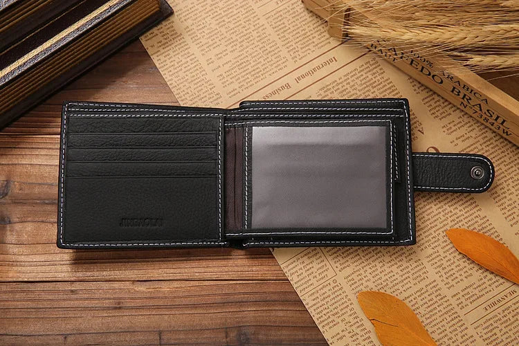 100% Genuine Leather Men Wallets Premium Product Real Cowhide Wallets for Man Short Black Walet Portefeuille Homme-13
