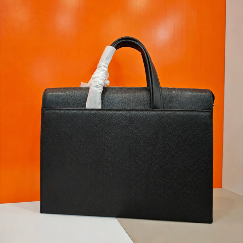 Men's Briefcase Genuine Leather Top-Handle Bags 15.6 Laptop Bag Luxury Designer Business Office Messenger Handbag Embossed Cowhide Classic Black-2