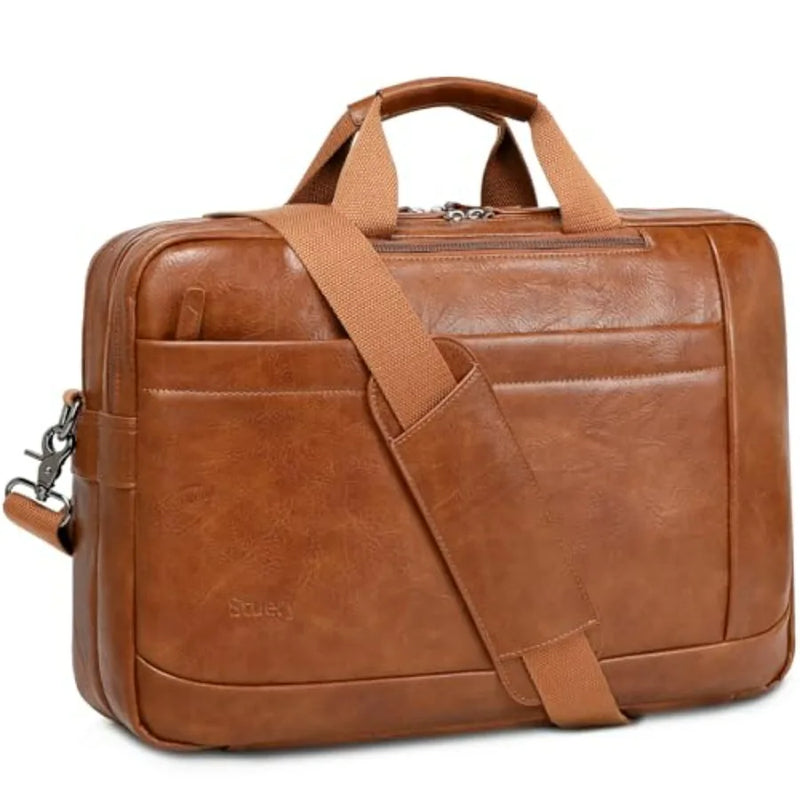 Faux Leather Messenger Bag for Men 17-17.3 Inch Leather Mens Laptop Bag Leather Briefcasen Convertible Backpack 3 in 1 Comter H-7