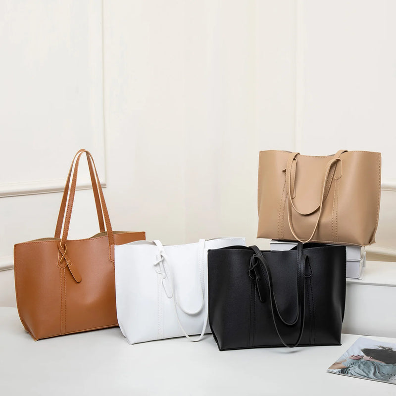Tote Bag Solid Plain Lightweight Large Capacity PU Leather Shoulder Handbag Portable Travel Daily Women-7