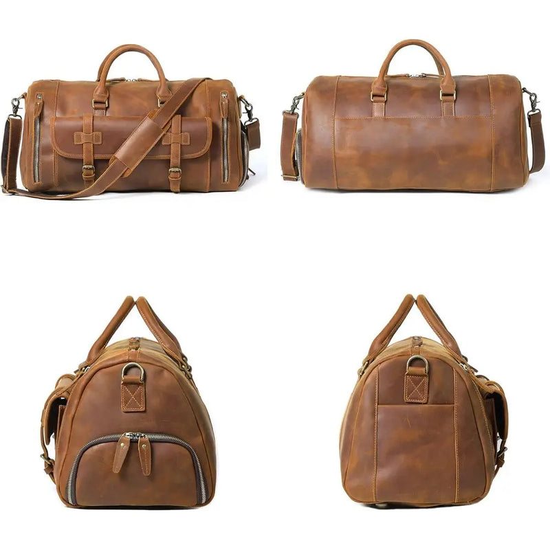 Light Brown Genuine Leather Weekender Bag for Men: Travel & Gym Duffle-8