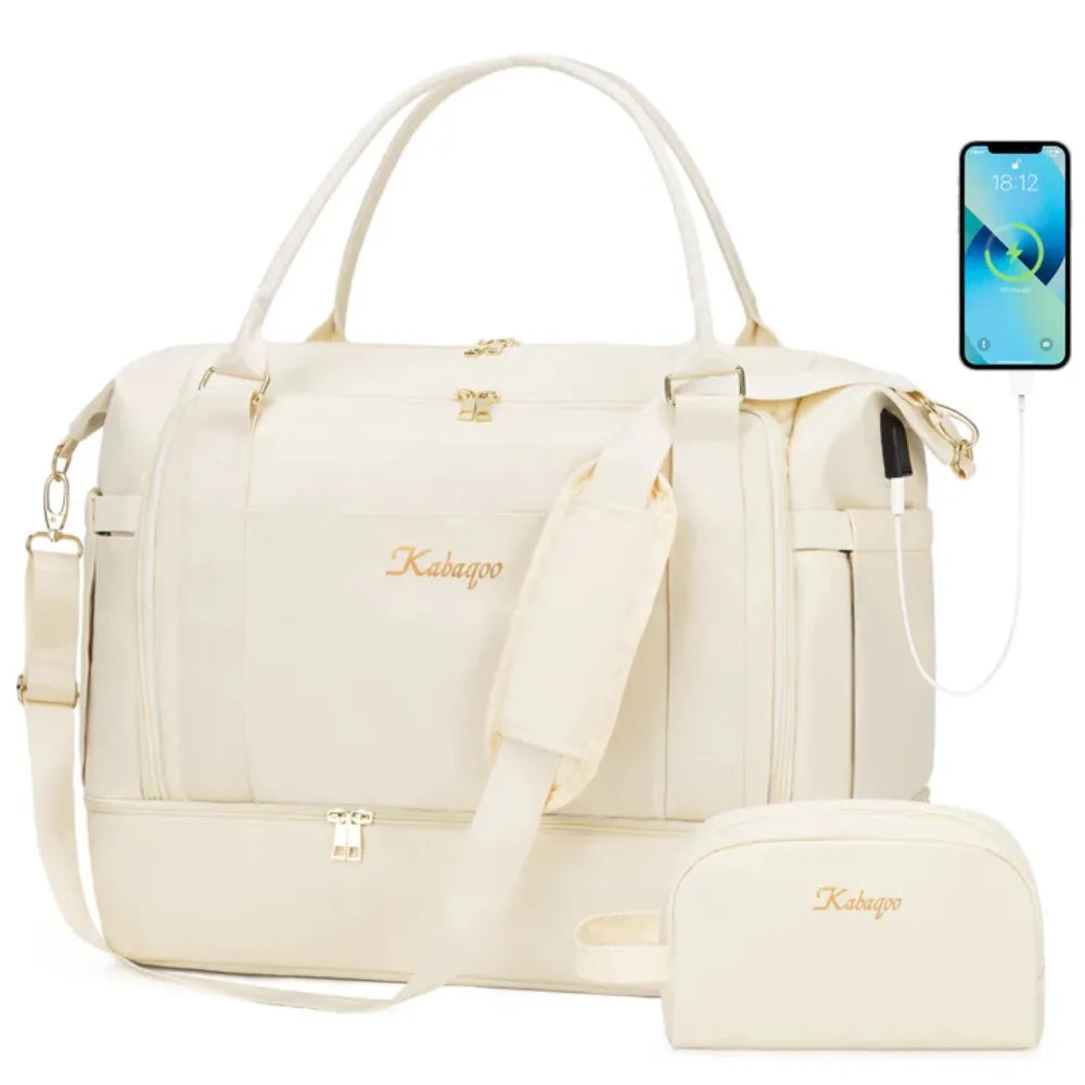 2PC Large Capacity Travel Duffle HandBag Weekender Bag For Women Gym Bag with USB Charging Port Shoe Compartment Carry on Overnight-1