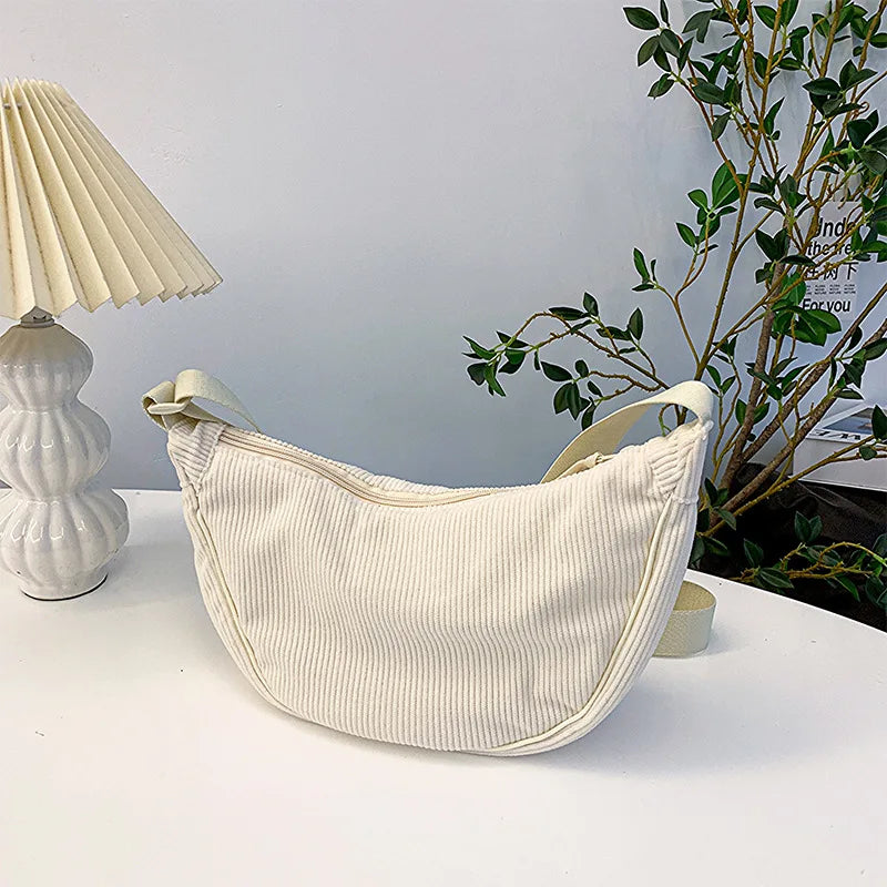Solid Color Corduroy Women's Hobos Shoulder Bag Retro Casual Female Crossbody Bags Ladies Daily Travel Handbags Messenger Bag-43