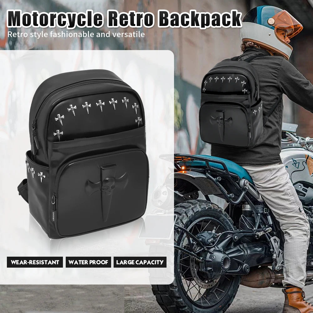 Motorcycles Accessories Bag 3D Skull PU Leather Bag Waterproof Men Women Motocycle Motorcycle Backpack Travel Bag Large PU leather-11