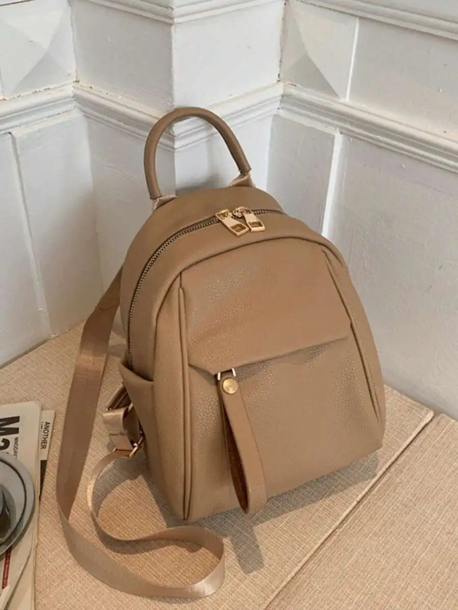 Womens Small PU Leather Backpack With Top Handle Multi Pocket Daypack For College-6