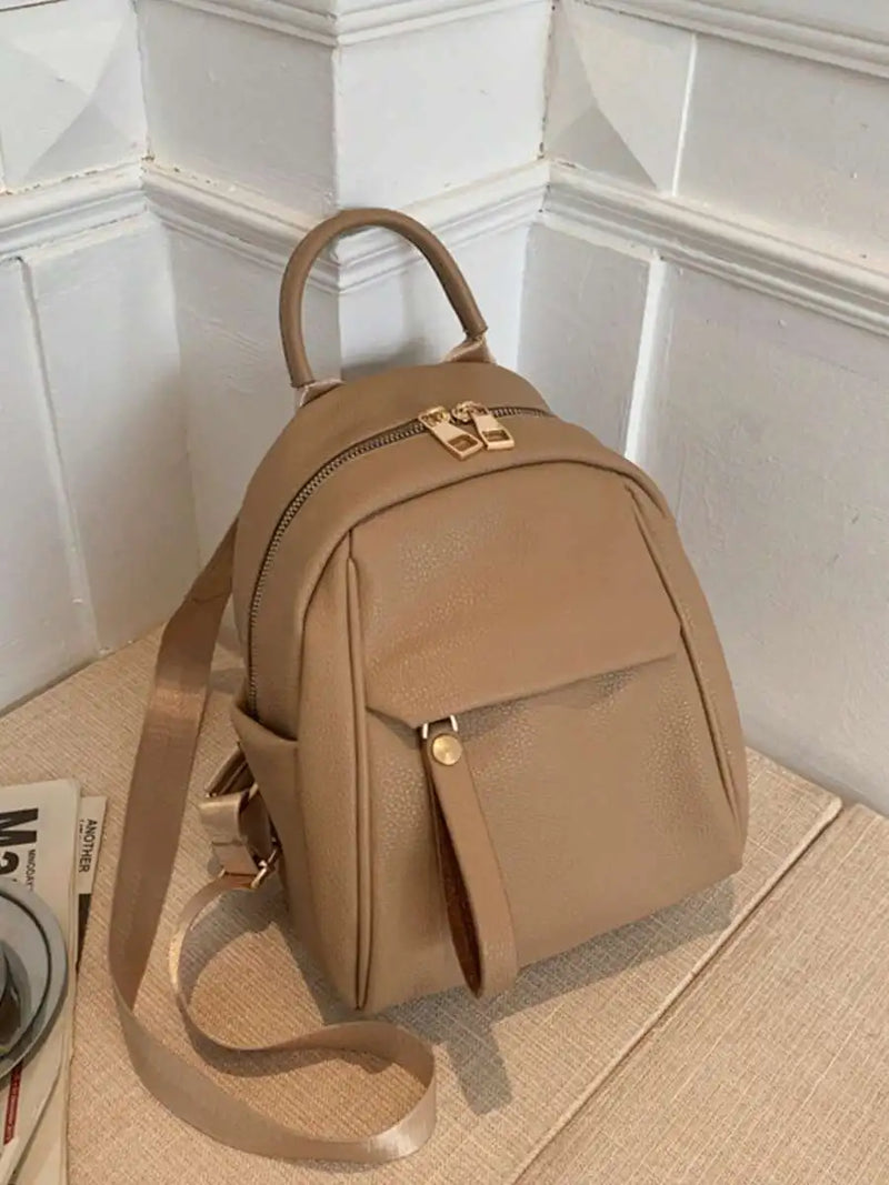 Womens Small PU Leather Backpack With Top Handle Multi Pocket Daypack For College-6