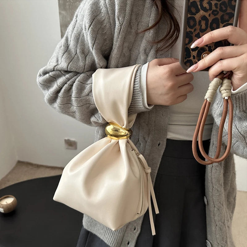 Design Mini PU Leather Dumpling Niche Clutch Bags for Women Fashion Knotted Female Retro Shoulder Bag Wrist Handbags and Purses-12