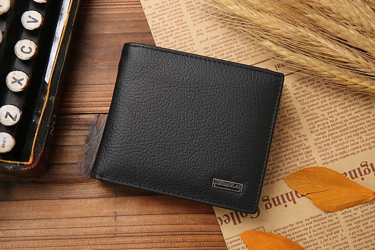 100% Genuine Leather Men Wallets Premium Product Real Cowhide Wallets for Man Short Black Walet Portefeuille Homme-28
