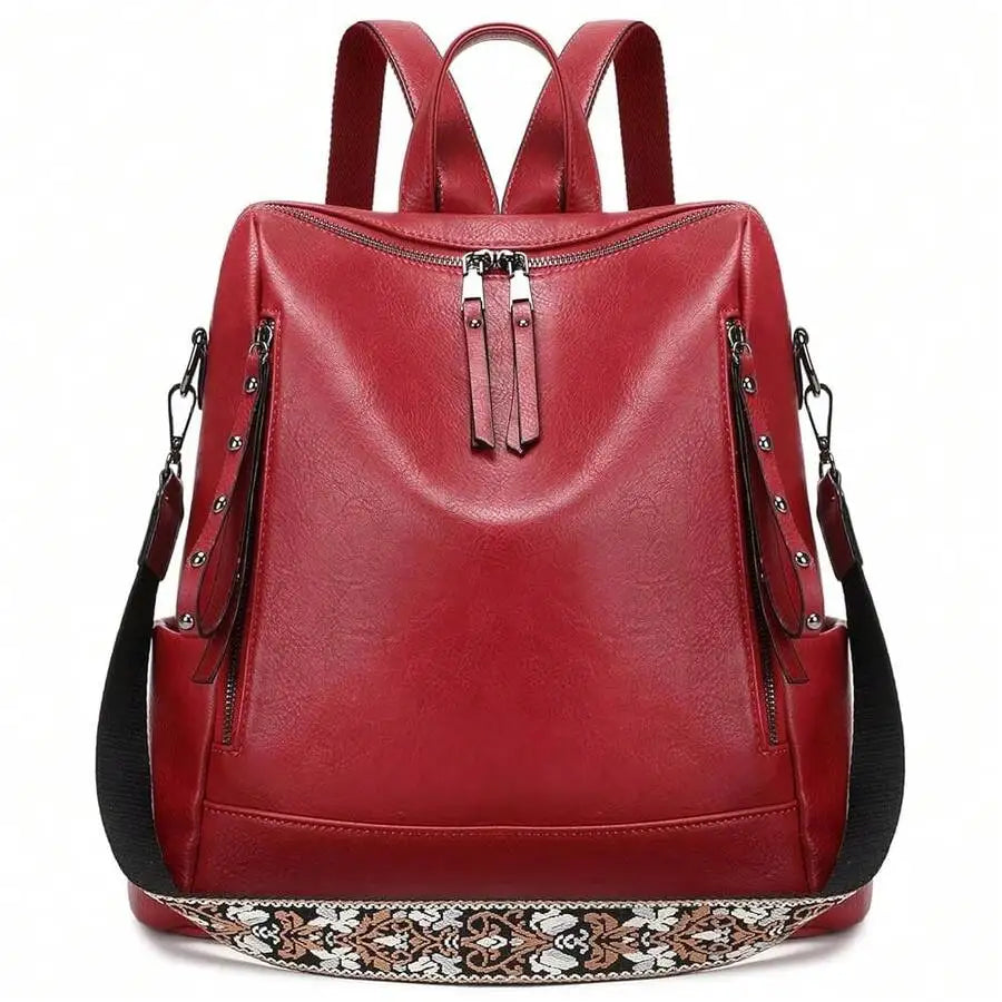 Vegan Leather Backpack For Women With Rivet Decoration And Floral Pattern-8