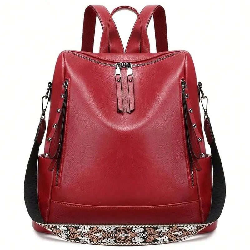 Vegan Leather Backpack For Women With Rivet Decoration And Floral Pattern-8