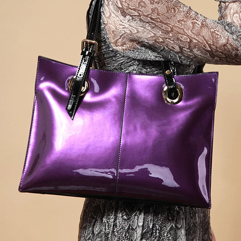 Patent Leather Handbags for Women,Designer, Luxury Tote Bag Large Capacity,Business Vintage Shiny Underarm Purses Shoulder Bags-1
