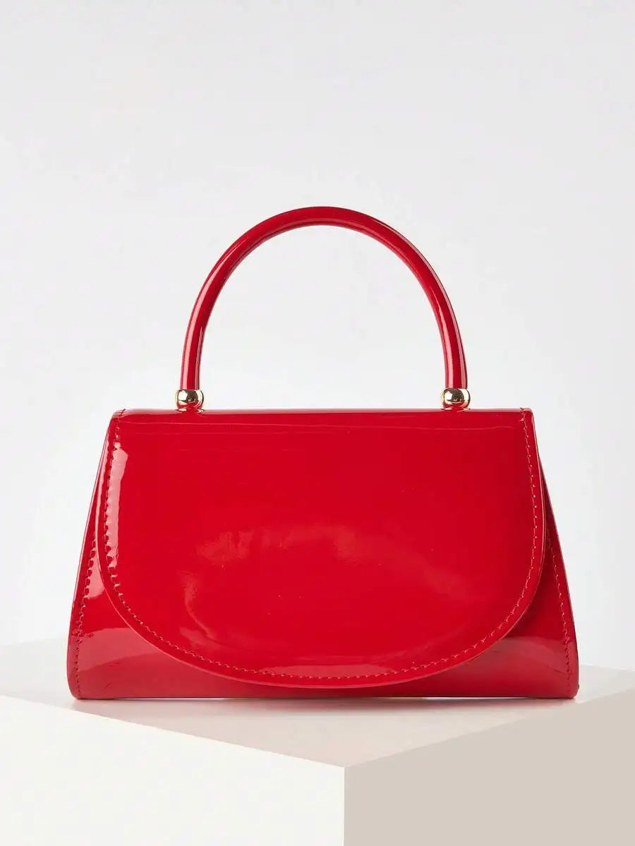 Red Patent Leather Flap Handbag With Chain Strap Evening Bag For Women-6