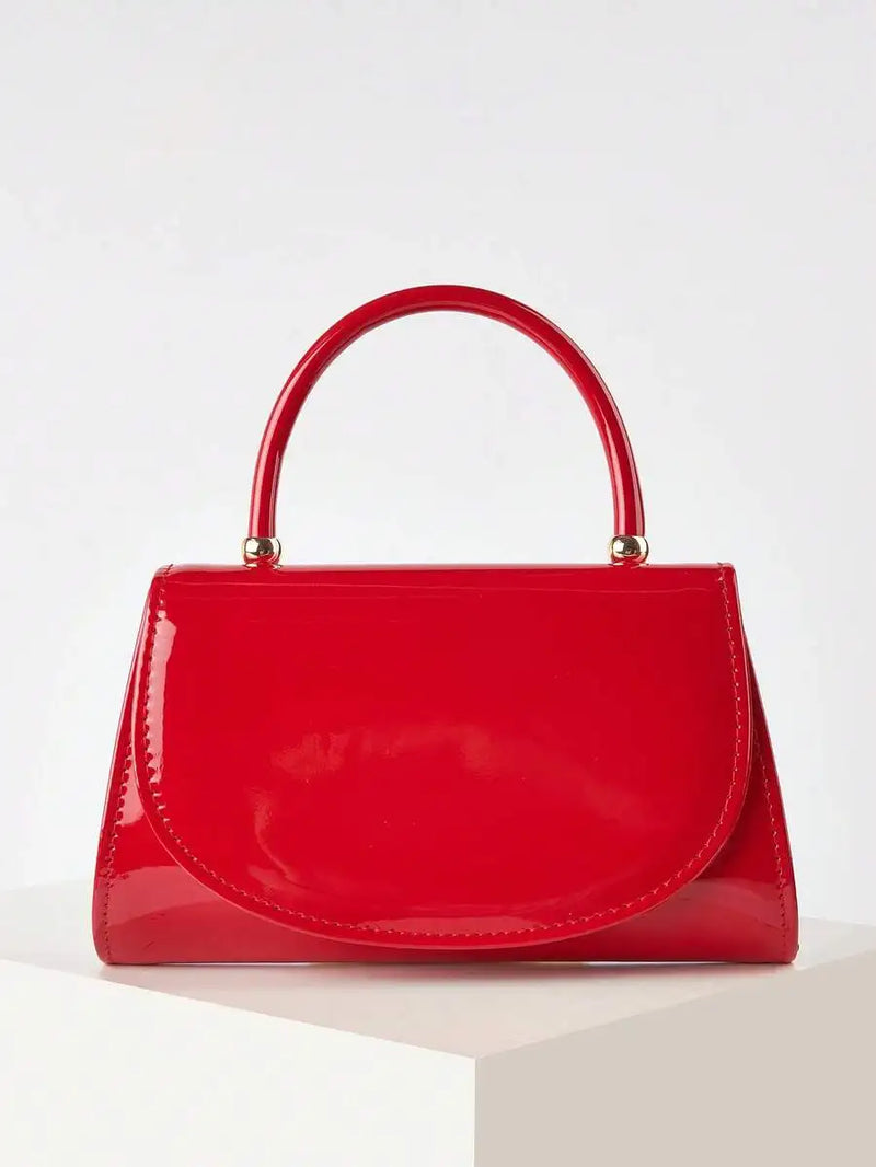 Red Patent Leather Flap Handbag With Chain Strap Evening Bag For Women-6
