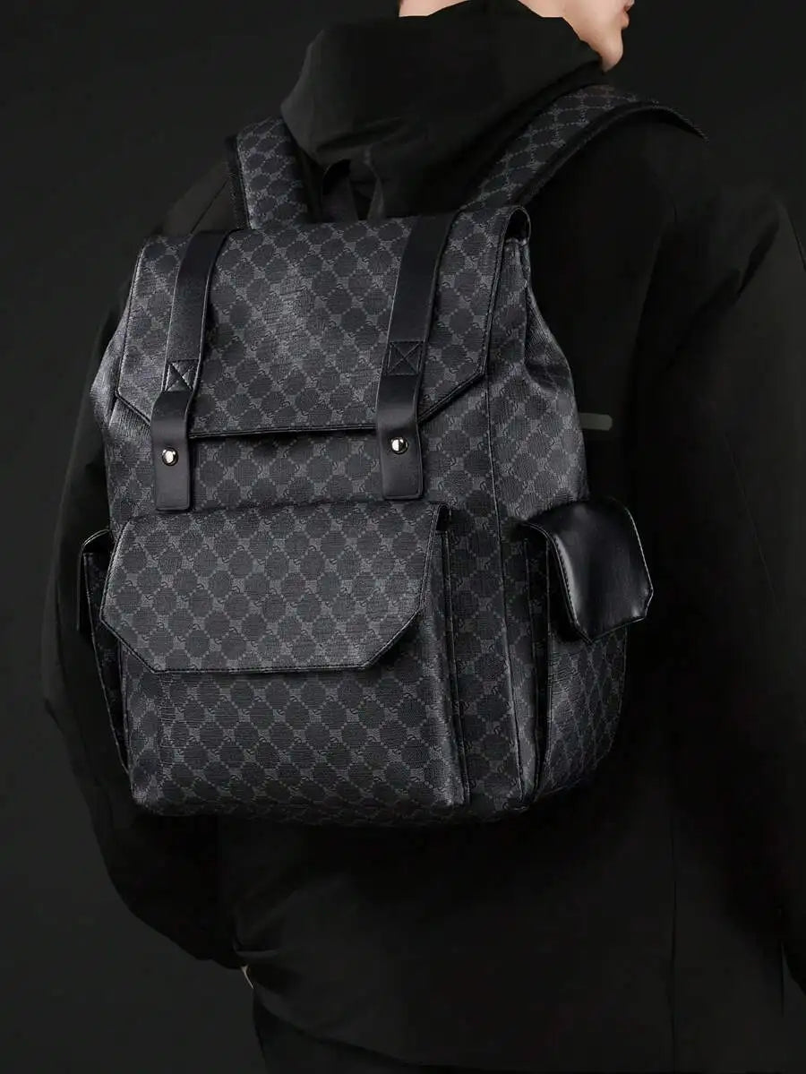 Mens PU Leather Backpack Dual Compartment Water Resistant Large Capacity Business Travel Laptop Bag-3
