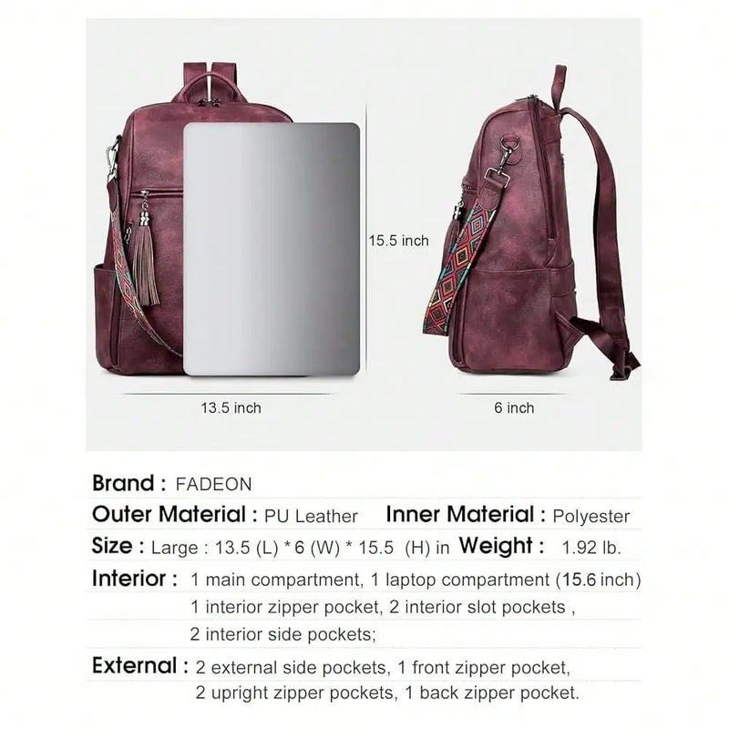 Leather Laptop Backpack For Women Designer 15.6 Inch PU Laptop Bag, Ladies Travel Computer Work Backpack Brown-3