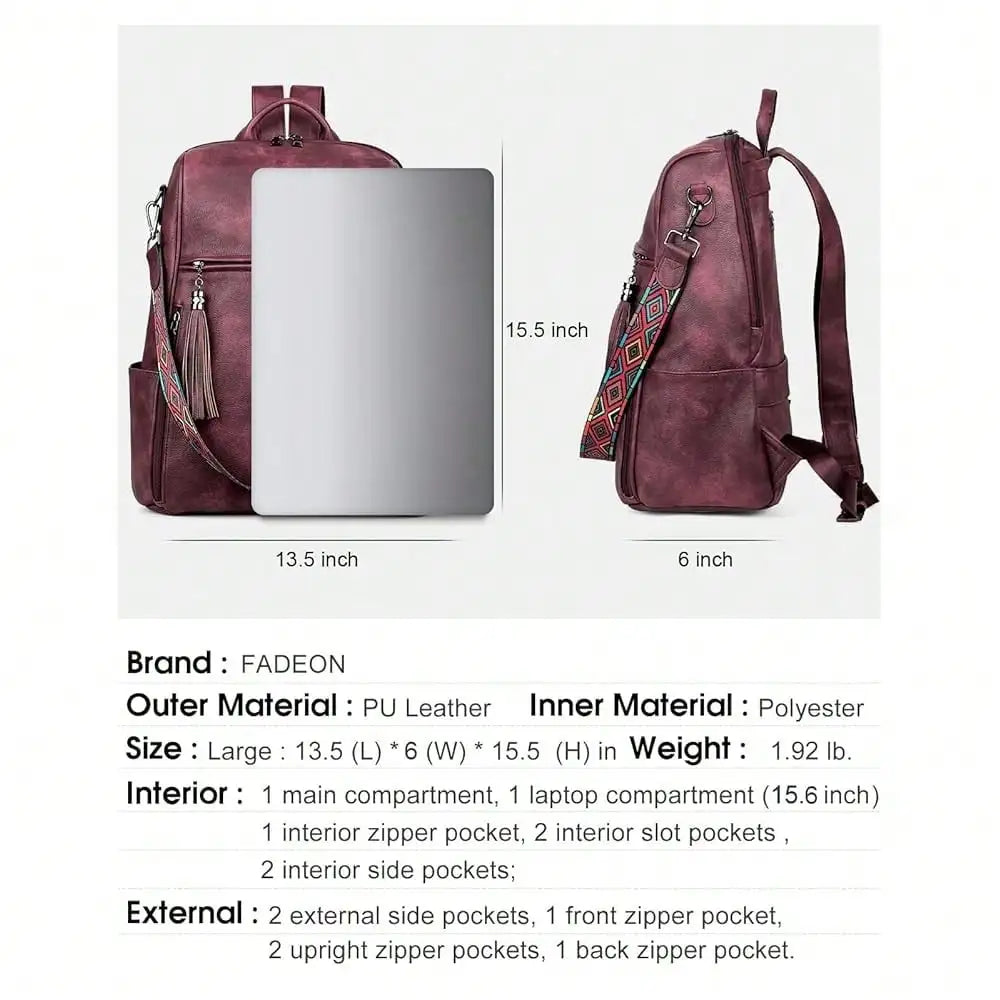 Leather Laptop Backpack For Women Designer 15.6 Inch PU Laptop Bag, Ladies Travel Computer Work Backpack Brown-8